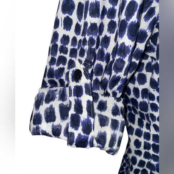 Michael Kors Navy Blue/White Button Top with Button Down or Roll up Sleeves - Picture 6 of 14
